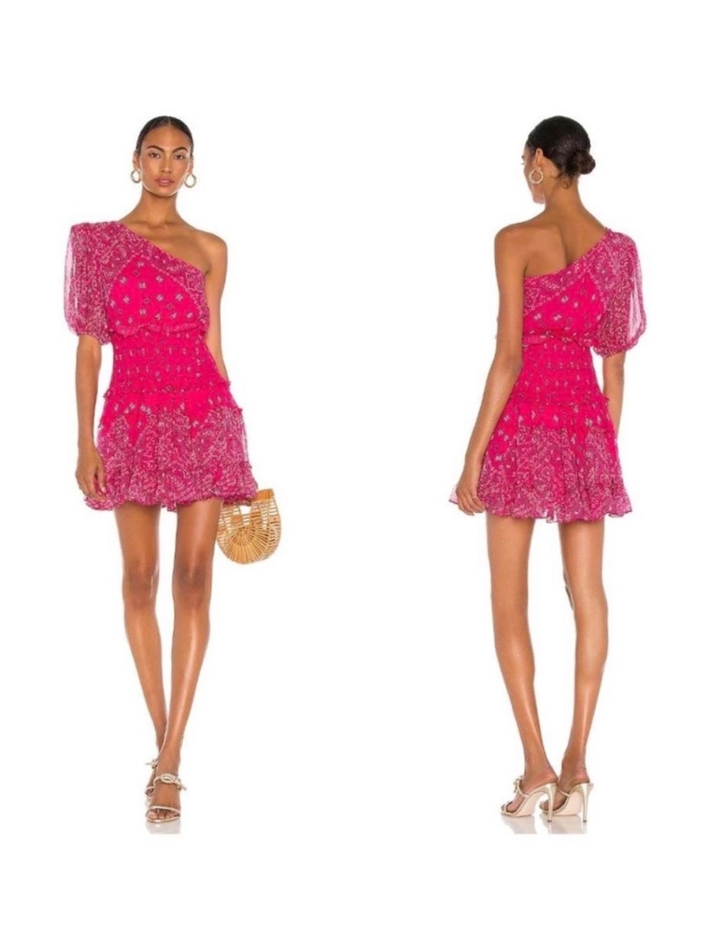 Women's ROCOCO SAND One Shoulder Romani Pink Bandana Print Mini Dress size Small